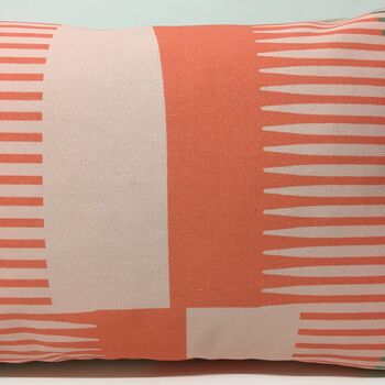 Combed Stripe Cushion, Coral, Peach + Grey, 4 of 5