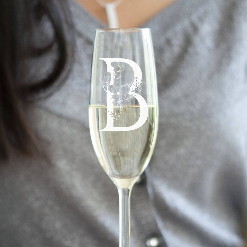 Floral Initial Champagne / Prosecco Flute, 1 of 7