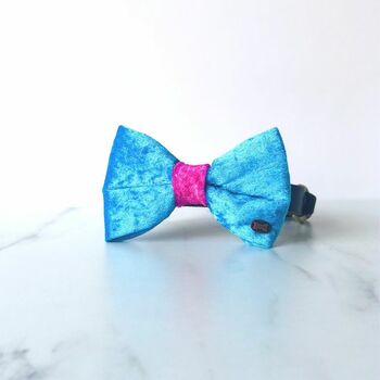 Pink And Blue Velvet Dog Bow Tie, 2 of 3