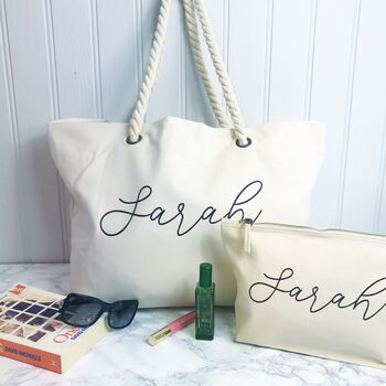 Personalised Rope Beach Bag And Accessories Bag, 7 of 12