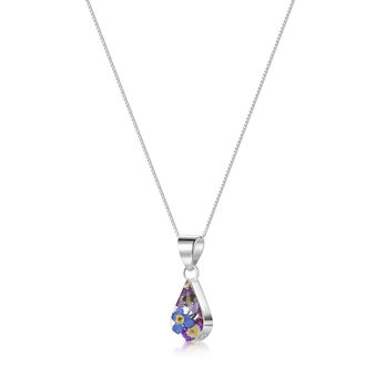 Mini Real Flower Sterling Silver Teardrop Pendant Necklace Four Options, 2 of 12