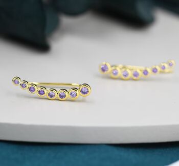 Amethyst Purple Pebble Cz Crawler Earrings, 3 of 9