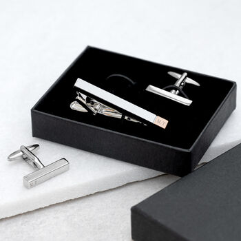 Personalised Two Tone Cubic Tie Clip And Cufflink Set, 10 of 12