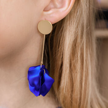 Royal Blue Rose Petal Long Drop Earrings, 2 of 12