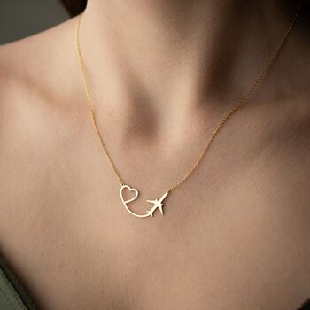 Wanderlust Journey Heart Airplane Necklace, 2 of 10