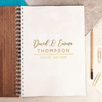 Personalised Gold Botanical Walnut Wedding Guest Book, 3 of 4