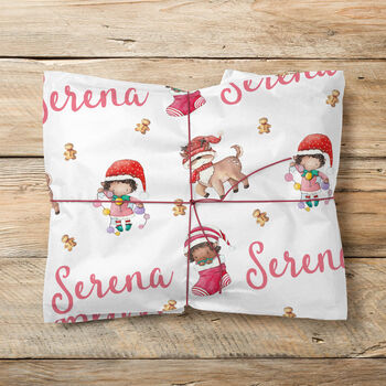 Elf Girl Personalised Christmas Wrapping Paper 682, 2 of 4