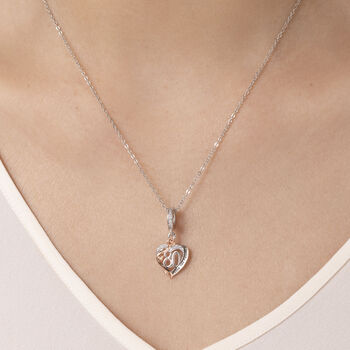 80th Years Necklace Silver Heart And Rose Gold Flower Pendant, 2 of 5