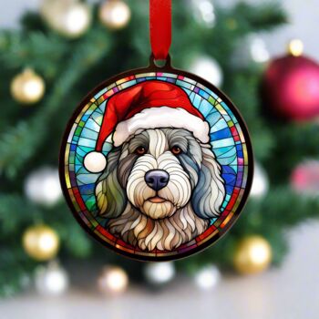 Old English Sheepdog In Santa Hat Suncatcher Decoration, 3 of 6