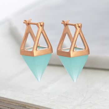 Rose Quartz Pyramid Gold Plated Sterling Silver Earrings, 2 of 7