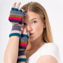 Blues And Rainbow Stripe Knitted Womens Gloves, thumbnail 1 of 3