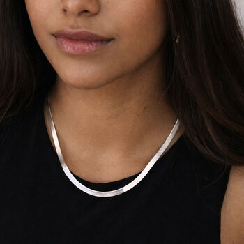 Sterling Silver Wide Flat Triple Herringbone Chain Necklace – 16in To 18in, 3 of 9