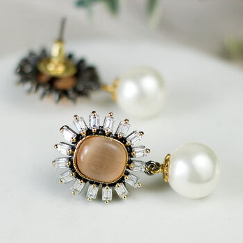 Peach Statement Pearl Drop Earring, 2 of 2