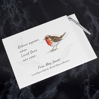 Personalised 'Robins Appear' Book Of Condolence, 2 of 3