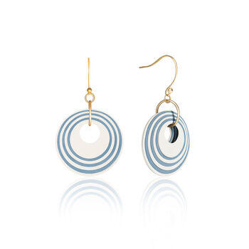 Cream And Blue Stripey Circular Earrings, 2 of 7