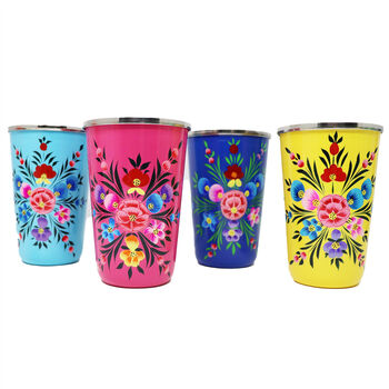 Hand Painted Metal Tumbler Cups Set Of Four, 7 of 9