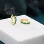 Emerald Green Cz Huggie Hoop Earrings Sterling Silver, thumbnail 4 of 10