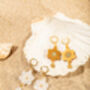 18 K Gold Plated Huggie Hoops With Teardrop Pearl, Flower, And Ivory Pearl Rhinestone Dangle Earrings, thumbnail 4 of 6