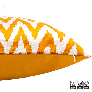 Orange Zig Zag Ikat Silk Velvet Pillow Cover 40x40cm, 3 of 6
