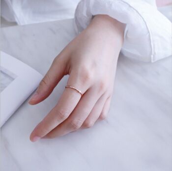 Sterling Silver Tiny Crystal Adjustable Thin Ring, 2 of 5