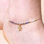 Blue Miyuki Bead Turtle Charm Cord Anklet In Gold, thumbnail 2 of 4