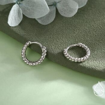 Sterling Silver Minimalist Braided Huggie Hoops, 4 of 11