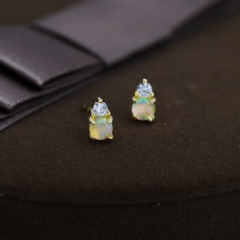 Opal With Cz Stud Earrings In Sterling Silver, 3 of 11