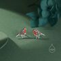 Enamel Robin Bird Stud Earrings In Sterling Silver, thumbnail 8 of 12