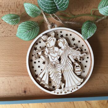 Radha Krishna Five Layer Wooden Light Up Ornament, 8 of 9