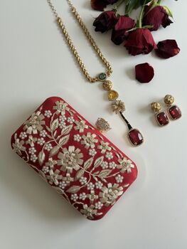 Delhi Dark Red Silk Clutch | Bridal Evening Bag | With Gift Box, 7 of 7