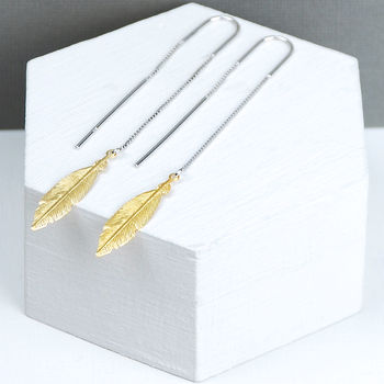 Gold Vermeil Feather Threader Earrings, 4 of 9