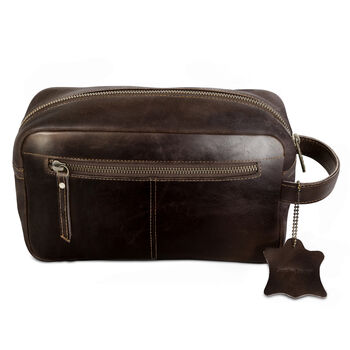 'Stanley' Men's Leather Wash Bag In Chestnut, 4 of 8