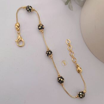 Black Ball Slim Gold Plated Elegant Bracelet, 2 of 3
