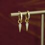 Sterling Silver Dangling Rhombus Spike Hoop Earrings, thumbnail 2 of 12