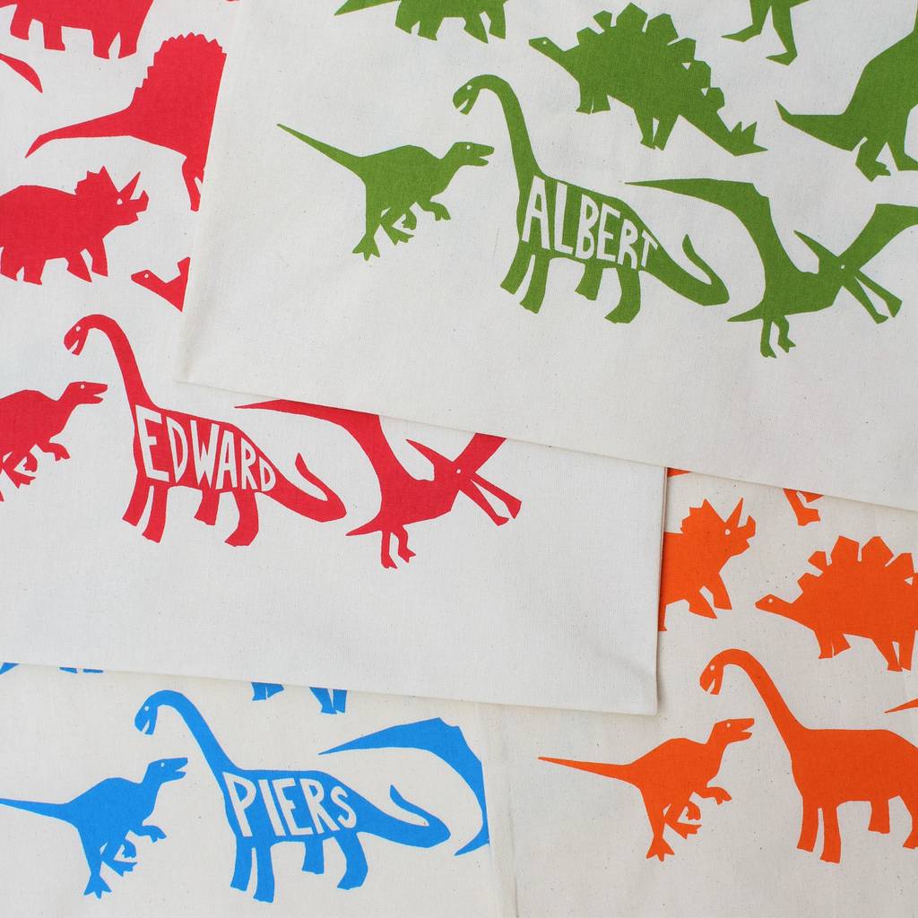 Dinosaur Drawstring Kit Bag By Helen Rawlinson