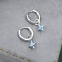 Sterling Silver Tiny Blue Opal Starburst Huggie Hoop Earrings, thumbnail 3 of 12