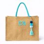 Personalised Square Jute Pom Pom Beach Shopper Tote Bag, thumbnail 3 of 5
