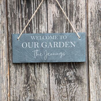 Personalised Family Welcome To Our Garden Slate Sign, 3 of 4