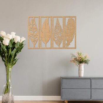Four Panel Wooden Feather Design Wall Decor Handmade In The UK, 7 of 9