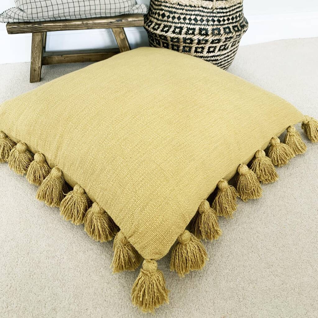 Tasselled Mustard Cushion By The Den & Now