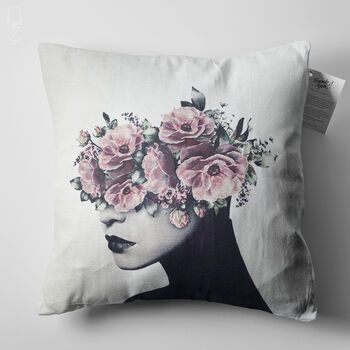 Floral Cushion Cover With Abstract Women Face Theme, 5 of 6
