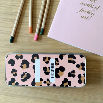 Personalised Leopard Print Tin Pencil Case, 5 of 5