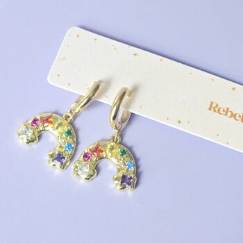 Rainbow Huggie Hoop Earrings, 2 of 5