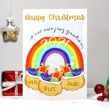 Personalised Rainbow Grandson Christmas Card, 6 of 10