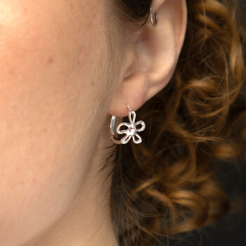 Sterling Silver Molten Flower Hoop Earrings, 5 of 8