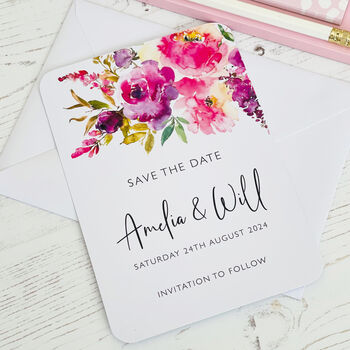 Bright Pinks Personalised Save The Date Card, 2 of 3