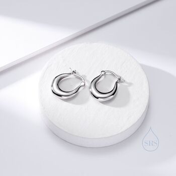 Chunky Oval Hoop Earrings In Sterling Silver, 7 of 10