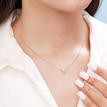 Sterling Silver Extra Tiny Opal Butterfly Necklace, 5 of 12