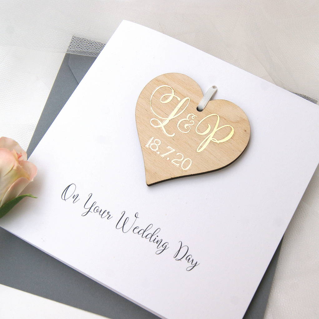Monogram Personalised Wooden Heart Wedding Card, 1 of 5