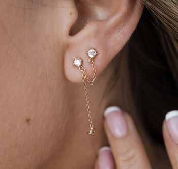 Sparkle Drop Chain Gold Plated Stud Earring, 2 of 3